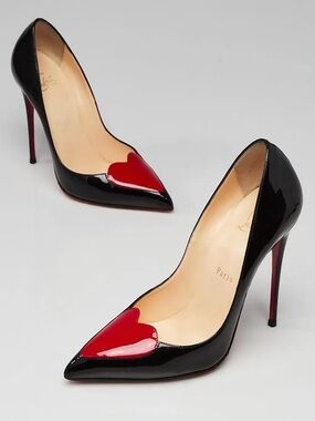 Christian Louboutin Black Patent Leather Cora Heart Pumps - Size 39